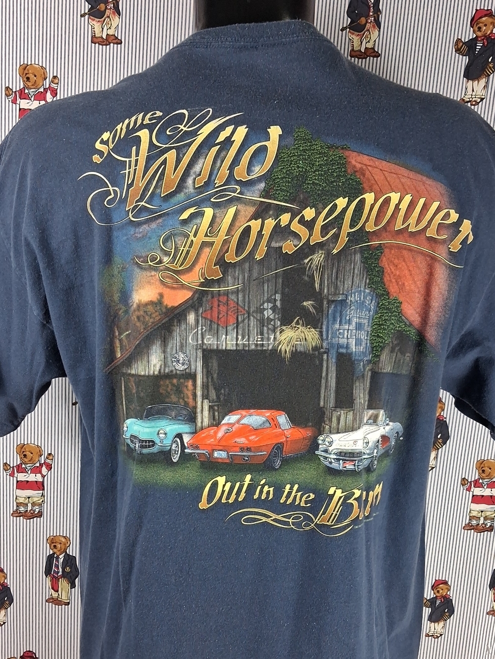 Chevy Corvette Wild Horsepower Back Graphic Hot Rod Race Car Graphic Xl T-shirt